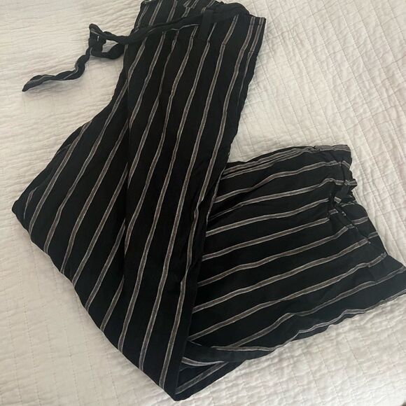 New J Jill linen full black and brown striped crop leg pant size L tall - Picture 5 of 7